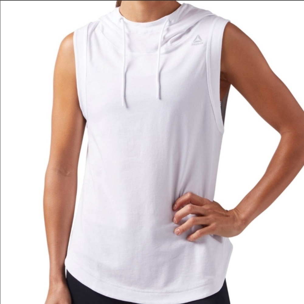 REEBOK WHITE SLEEVELESS MESH HOODIE MEDIUM